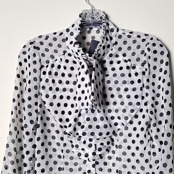 NWT XS S Ruffle Dot Black Victorian Long Sleeve Blouse Bow High Neck Tie Blouse - Picture 7 of 12